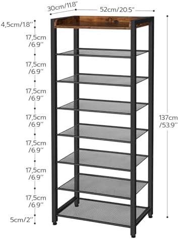 HOOBRO 8 Tier Shoe Rack, Large Capacity Shoe Storage for 14-16 Pairs, Sturdy Metal Shoe Shelf for Closet Entryway, Space Saving Shoe Organizer for Sneakers Heels, Rustic Brown BF48XJ01 - Image 3