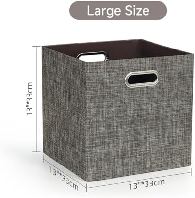 Posprica Storage Basket Bins,13×13 Foldable Storage Boxes Containers for Closet Organizer Shelf Cabinet Bookcase,Thick Fabric Drawer with Shimmer,4pcs,Brown - Image 2