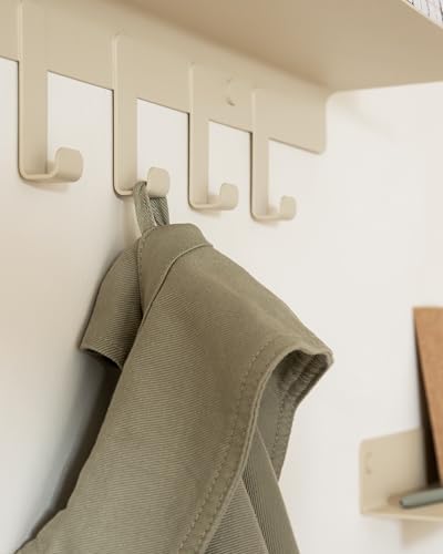 Kazai. Coat Rack Wall Mount with Shelf 'Holmsen' | Coat Rack with Shelf for Storage and Display | Wall Hooks for Hanging Clothes and Purses | Modern Entryway Hangers in Metal | Sand Taupe - Image 2