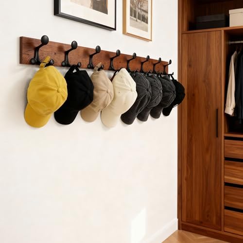 SKOLOO 43-Inch Wood Coat Rack Wall Mount with 8 Triple Hooks - Ideal for Family Entrances, Classrooms, and Pet Supplies Storage - Perfect Coat Hooks for Wall,Mahogany (Sapele), Pack of 2 - Image 4