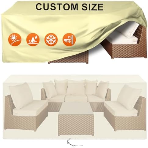 Patio Furniture Cover Rectangle 100"(L) x 44"(W) x 32"(H), Custom Heavy Duty 420D Waterproof Outdoor Cover with Drawstring & Buckles for Table Chair Garden, Cream by Cisvio