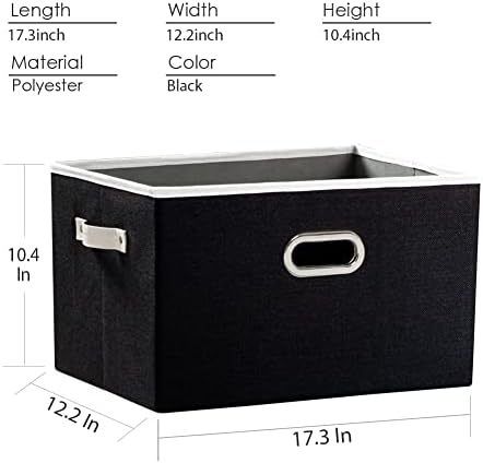 PRANDOM Larger Collapsible Storage Bins for Closet [5-pack] Decorative Linen Fabric Storage Baskets Cubes with Leather/Metal Handles for Living Room Black (17.3x12.2x10.4 Inch) - Image 5