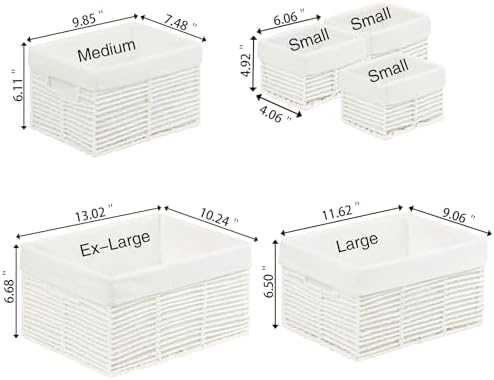 Vagusicc Wicker Storage Basket, 6 Pack Baskets for Organizing, Wicker Baskets with Handle, Rectangular Wicke Basket for Storage Shelves, Cube Storage Bins for Closet/Clothes/Dresser, White - Image 2
