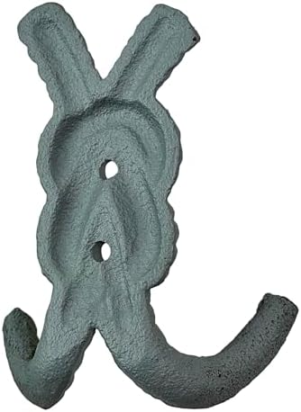 Zeckos Set of 3 Rope Knot Wall Hooks, 4 Inch Green Blue White Cast Iron - Image 5
