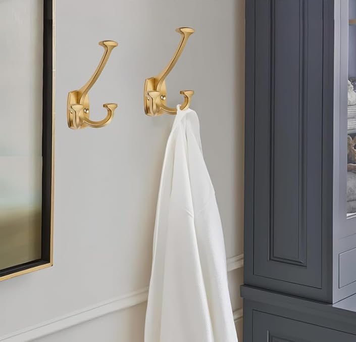 10 Pack Gold Hooks Large Wall Mounted Solid Heavy-Duty Decorative Double-Sided Matte Gold Coat Hooks for Triple Coat Hook Towels Coats Robes Towels Bag Bathroom Three Prong Coat Hook - Image 3