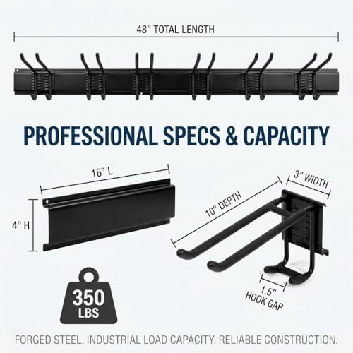 Aking Ace 48 Inch Garage Tool Organizer, Wall Mount 3 Racks 6 Hooks Storage - Image 4