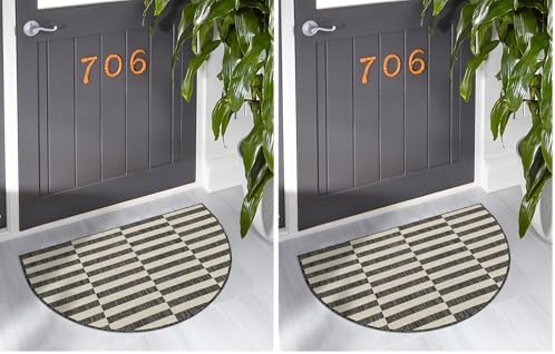 Unique Loom Outdoor Striped Collection Area Rug - Striped (2' 2" x 3' 7" Hearth Charcoal/Ivory) (Pack of 2) by UniqueLoom