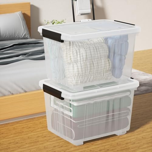 4-Pack 50 Quart Plastic Storage Bin, Stackable Wheeled Box, Clear - Image 6