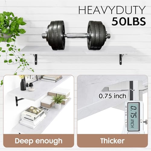 Kaboon 45 inch Long 10 inch Deep Floating Shelves for Wall Set of 2, Large Open Shelves Wall Mounted, Space Saving Home and Commercial Use, White Rock - Image 4
