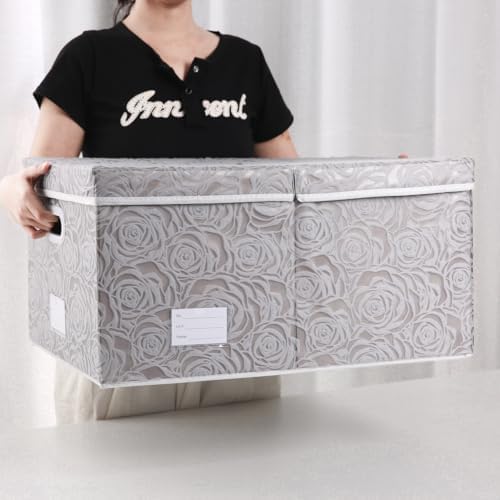 PRANDOM Jumbo Collapsible Storage Cubes with Lids Fabric Decorative Storage Bins Boxes Organizer Baskets with Cover Handles for Bedroom Closet Living Room 23.2x15.7x11.8 Inch 3 Pack - Image 7