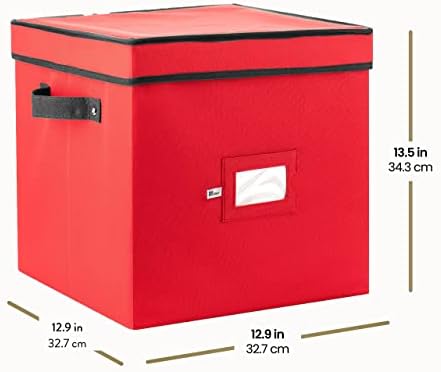 ZOBER Christmas Ornament Storage Box - Stores 64 Ornaments - Non-Woven, Tear- Proof Christmas Ornament Storage Containers - 3 Inch Cube Compartments - Red (Pack of 2) - Image 6