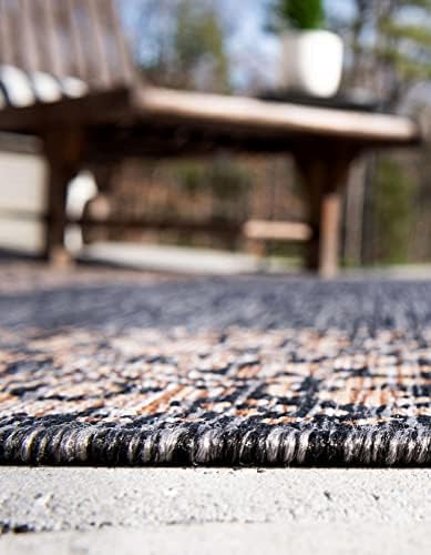 Unique Loom Outdoor Border Collection Area Rug - Floral Border (10' 8" Square, Charcoal Gray/ Beige) - Image 5