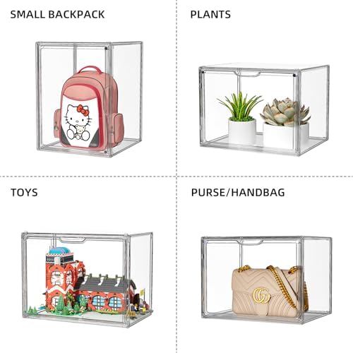 Clear Purse Organizer for Closet, 5 Pack Handbag Storage Organizer, Acrylic Display Case for Collectibles, Stackable Storage Bins with Magnetic Lids for Figure, Wallet, Clutch, Doll - Image 2