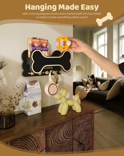 MTERSN Cute Dog Leash Holder for Wall for Dog Stuff Organizer, Black - Image 3