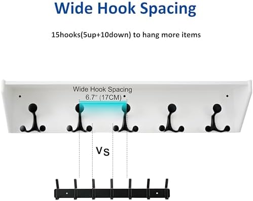 WEBI Wall Shelf with Hooks Underneath,35" Long Wall Mounted Coat Rack with Shelf,Entryway Coat Rack with 5 Triple Hooks for Hanging Coats,Jacket,Hallway,Bedroom,Mudroom,White - Image 4