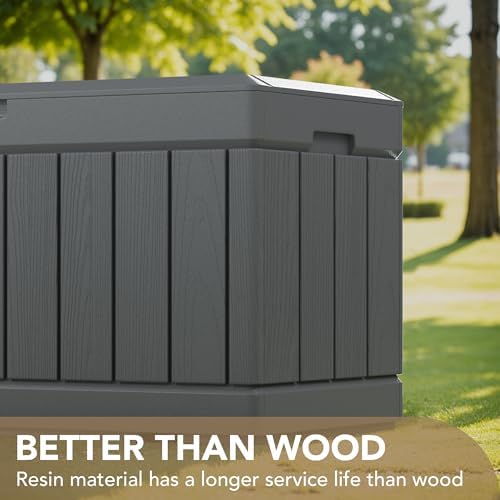 Devoko 85 Gallon Deck Box Lockable Resin Outdoor Storage Box waterproof Outdoor Container for Patio Furniture Cushions, Pillow (Grey) - Image 3
