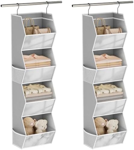 Wawocs 4 Shelf Hanging Closet Organizers and Storage for Kids 2 Packs, Grey by Wawocs