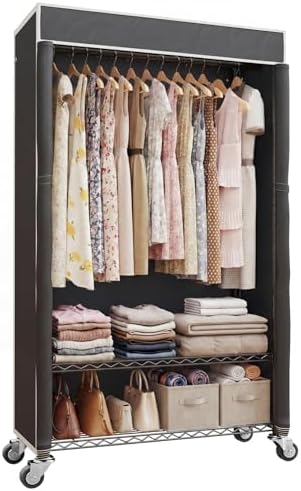 Higeego H4 Clothing Rack with Cover, Rolling Heavy Duty Clothes Rack, Black by Higeego
