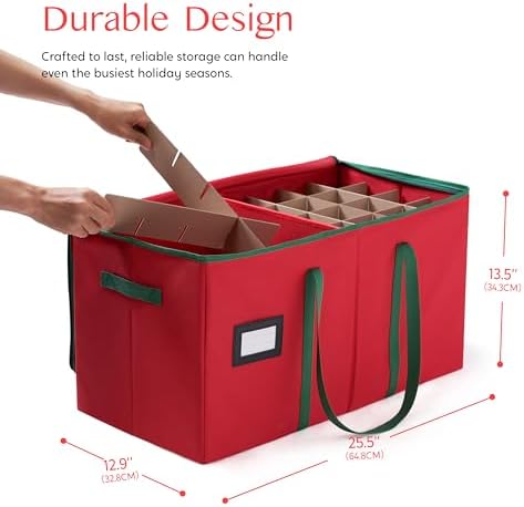Joiedomi Christmas Ornament Storage Box with Adjustable Divider & Dual Zipper - Christmas Storage Container Store Up to 128 Holiday Ornaments 3 Inch - Holiday Decoration Organizer Two Handles Red - Image 3