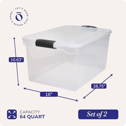 HOMZ Clear Plastic Storage Bin with Secure Latch, 64 Qt, 2 Pack - Image 4