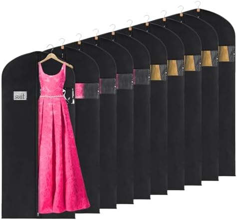 KEEGH 60 inch Dress Bags for Gowns Long (Set of 10) Black by KEEGH