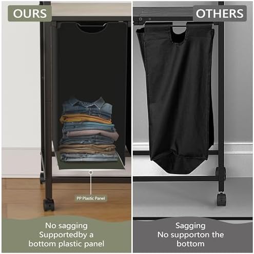 Laundry Hamper, Laundry Basket, Laundry Sorter with 2 Pull-Out and Removable Bags, Shelf, Laundry Room Storage with Table, for Bathroom, Bedroom, 3 x 10.5 Gal (40L), Greige - Image 5