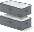 10" High Capacity Under Bed Storage Bins (2-Pack, Charcoal Grey), Deep 600D Heavy Duty Oxford Fabric Organizer Containers with Matching Vegan Leather Handles for Comforters, Pillows & Blankets by PLUMGEAN