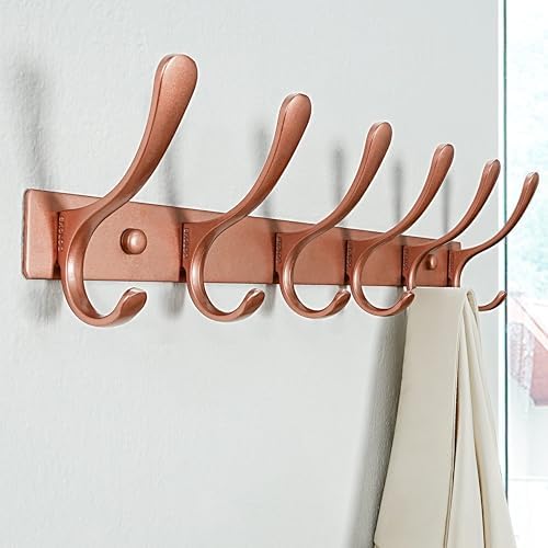 SKOLOO Coat Rack Wall Mounted - 6 Hooks, Pack of 2, Heavy Duty, Stainless Steel, Metal Wall Hanger, Sturdy Coat Hooks for Hanging Coats, Jacket, Clothes, Hat, Matte Rose Gold - Image 4