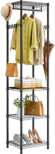 R1 Clothes Rack Heavy Duty, Clothing Racks for Hanging Clothes, Garment Rack with Storage Shelves, Small Coat Rack Freestanding for Entryway, Hallway, Bedroom, Max Load 448 Lbs, Black by Roxibelt