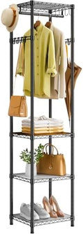 R1 Clothes Rack Heavy Duty, Clothing Racks for Hanging Clothes, Garment Rack with Storage Shelves, Small Coat Rack Freestanding for Entryway, Hallway, Bedroom, Max Load 448 Lbs, Black by Roxibelt