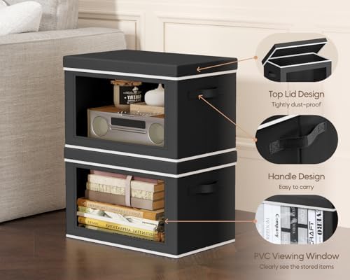 Homsorout Collapsible Storage Bins with Lids - Stackable Storage Containers with Window, 6 Pack Fabric Organizing Bins for Closet, Home & Office Organization Baskets, Black, 14.9" x 9.8" x 9.8" - Image 4