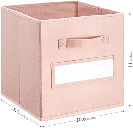 11 Inch Storage Cube,Storage bin,cube storage (Set of 10) Foldable Fabric Cube Storage Bins with 10 Labels Window Cards & a Pen,Baskets Containers for Shelves,Closet Organizers Box,Pink - Image 3