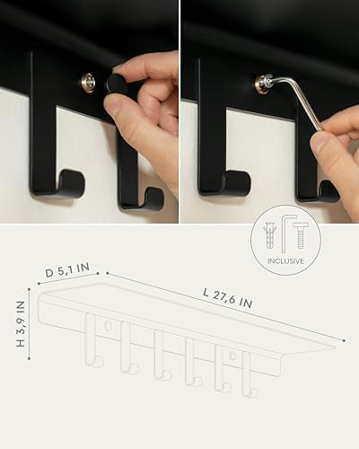 Kazai. Coat Rack Wall Mount with Shelf 'Holmsen' | Coat Rack with Shelf for Storage and Display | Wall Hooks for Hanging Clothes and Purses | Modern Entryway Hangers in Metal | Black - Image 4