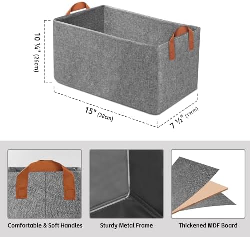 Storage Baskets for Closet with Metal Frame, Fabric Storage Bins for Shelves, Shelf Baskets and Bins with Handles for Clothes Toys Organization, 4-Pack - Image 2