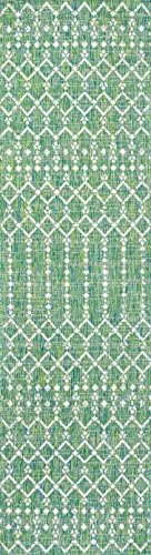 Eyely Moroccan Woven Runner Rug 2X10 Green/Cream, Indoor Outdoor Rug - Image 3