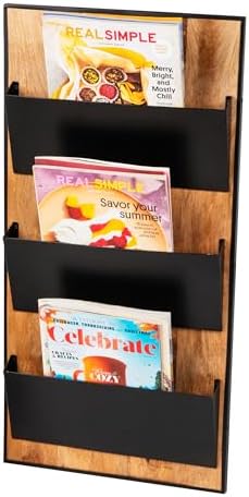 Mind Reader 3-Tier Wall-Mounted File Organizer, Wood and Metal Vertical Rack for Mail, Magazines, and Documents, Black - Image 5