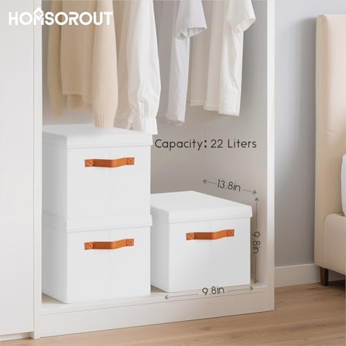 Homsorout Storage Bins with Lids - Fabric Storage Baskets for Shelves, 8 Pack Foldable Decorative Boxes with Handles, Stackable Organizer Bins for Home, Nursery, Dorm, White - Image 3