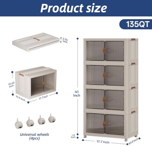SAILUN Stackable Storage Bins with Lid, 135QT 4Pack Beige - Image 2