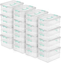 Sterilite 16-Pack Stack & Carry, 2 Layer Handle Box for Home & Office Storage - Clear Base & Lid with Color Latches, Organizer for Art & Craft Supplies, Sewing Tools or 8.5" x 11" Paper by Sterilite