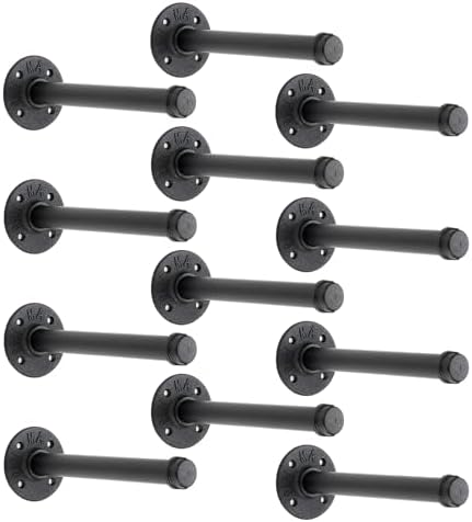 8 Inch Black Industrial Pipe Floating Clothing Rack Wall Mounted, 12 Pack by HomeExpert