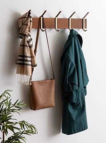Kate and Laurel Rossmore Modern 5 Hook Shelf, Walnut and Gold, Mid-Century Coat Rack - Image 4