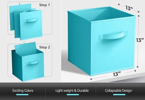 Sorbus Fabric Storage Cubes, 6-Pack Foldable Bins (13 Inch, Aqua) - Image 3