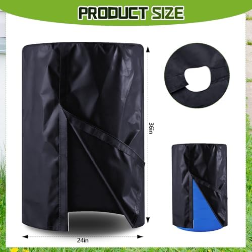 2 Piece 55 Gallon Drum Cover 24 x 36 Inch 55 Gallon Water Barrel Covers Outdoor Waterproof Rain Snow Water Storage Bucket Lid Protective Hook/loop Closure Anti Dust (Black) - Image 3