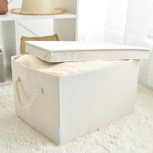 2 Pack Large Storage Baskets for Shelves | Fabric Closet Organizers and Storage Bins with Lids Home Organization | Decorative Collapsible Baskets for Organizing Clothes 16.3"x 12"x 10.24" - Image 2