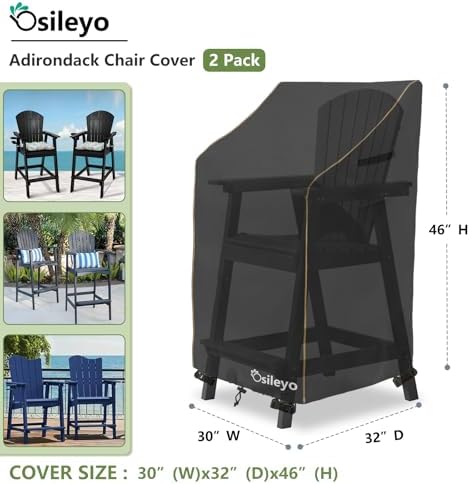 Adirondack Chair Cover 2 Pack,Waterproof Heavy Duty Outdoor Tall Adirondack Chair Covers 2 Pack,Patio Adirondack Chair Cover for Outdoor Chair(30 W x 32 D x 46 H inches) Black - Image 2
