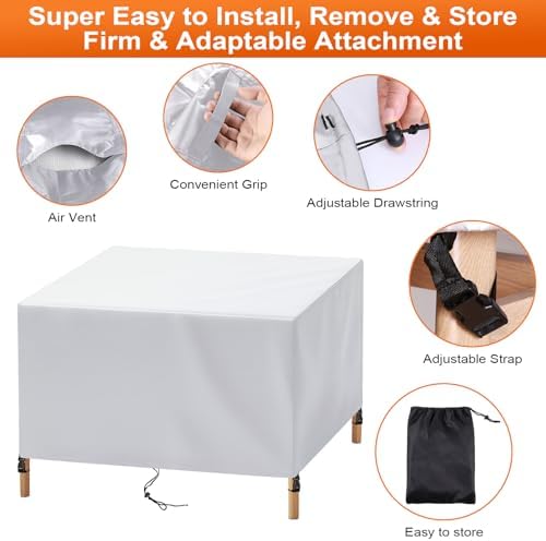 Patio Furniture Cover Rectangle 76"(L) x 48"(W) x 34"(H), Custom Heavy Duty 420D Waterproof Outdoor Cover with Drawstring & Buckles for Table Chair Garden, Silver - Image 4