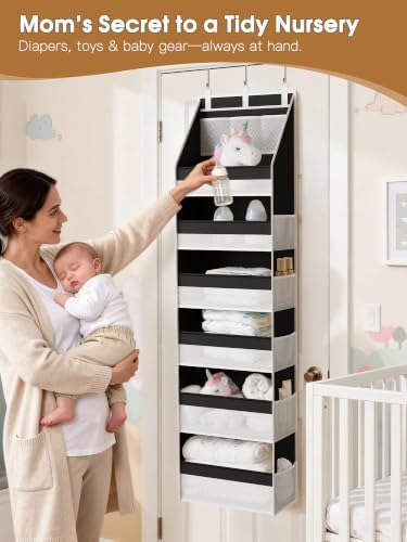 Criusia 2 Pack Over the Door Organizer, Heavy-Duty 6-Shelf Hanging Storage with 13 Mesh Pockets, 55lbs Capacity Behind the Door Storage for Nursery, Bathroom, Bedroom, and Dorm, Black - Image 4