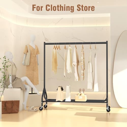 EAGMAK Heavy Duty Clothes Rack Load 420 LBS, Rolling Garment Rack with Lockable Wheels, Standing Metal Clothing Rack, Portable Wardrobe Sturdy Coat Rack for Hanging Clothes (Black, 59″×18.9″×63″) - Image 7