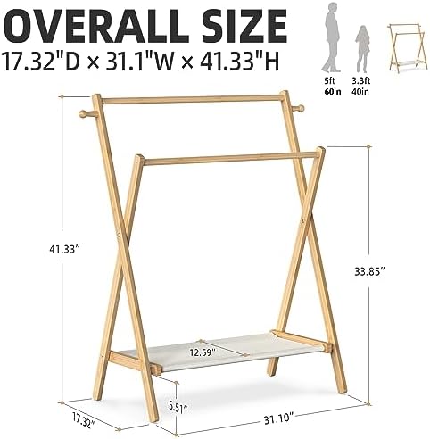 BAMBOOHOMIE Kids Clothing Rack, Small Clothes Rack for Toddler Pets, Kids Dress Up Rack with Storage Shelf & Double Rods, Foldable Kids Clothes Rack for Nursery Child's Room (Regular Size) - Image 4