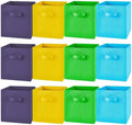 Yinder 12 Pcs Cube Storage Bin 10.5''x10.5''x11'' Storage Bins for Playroom Decor Colorful Bins for Kids Foldable Baskets for Nursery Organizer Boxes Fabric Boxes (Sky Blue, Green, Yellow, Dark Blue) by Yinder